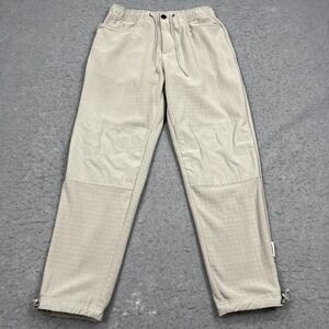 Bearded Goat Joggers Mens Large Tan Grid Fleece Double Knee Drawstring Gym Pants